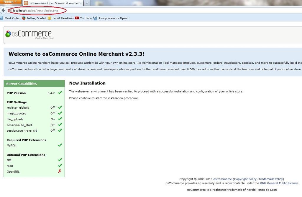 Βήμα 2: Ορίζουμε την διαδρομή localhost/catalog/install/index.
