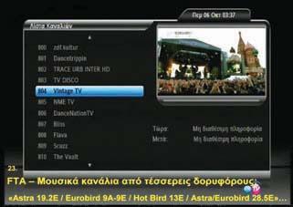 24): 1) Eurobird 9A-9Ε: «Real Madrid TV (12092H, 27500, 3/4, DVB-S, QPSK)» 2) Hot Bird 13E: «RAI Sport 1 / RAI Sport 2 (11804V, 27500, 2/3, DVB-S, QPSK), Dubai Sports (11747H, 27500, 3/4, DVB-S,