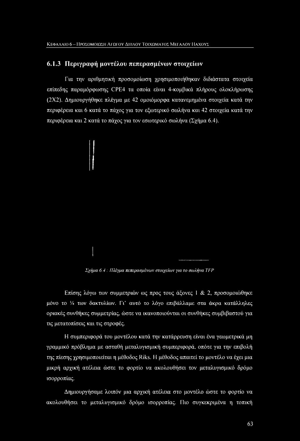 Δημιουργήθηκε πλέγμα με 42 ομοιόμορφα κατανεμημένα στοιχεία κατά την περιφέρεια και 6 κατά το πάχος για τον εξωτερικό σωλήνα και 42 στοιχεία κατά την περιφέρεια και 2 κατά το πάχος για τον εσωτερικό