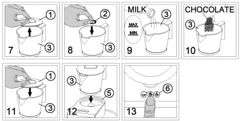 Εικόνα 6 Προκειµένου να παρασκευάσετε τα αφρόγαλα πατήστε το κουµπί, αν θέλετε να ζεστάνετε το γάλα έως περίπου 65 C και, αν θέλετε να ζεστάνετε το γάλα έως περίπου 70 C Προκειµένου να παρασκευάσετε