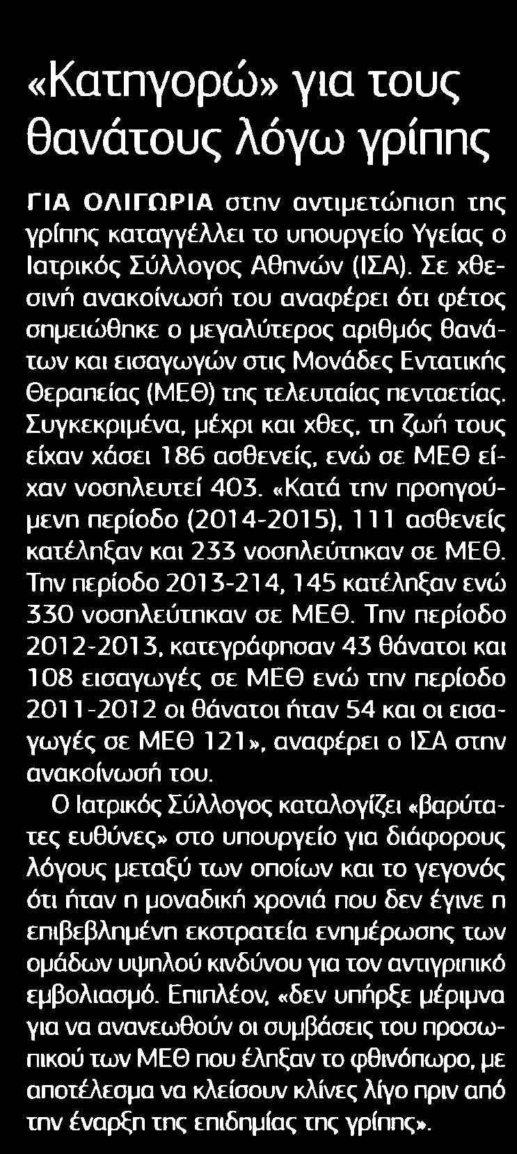 2. ΚΑΤΗΓΟΡΩ ΓΙΑ ΤΟΥΣ ΘΑΝΑΤΟΥΣ ΛΟΓΩ ΓΡΙΠΗΣ Μέσο:.........ΕΛΕΥΘΕΡΟΣ ΤΥΠΟΣ Σελίδα:.