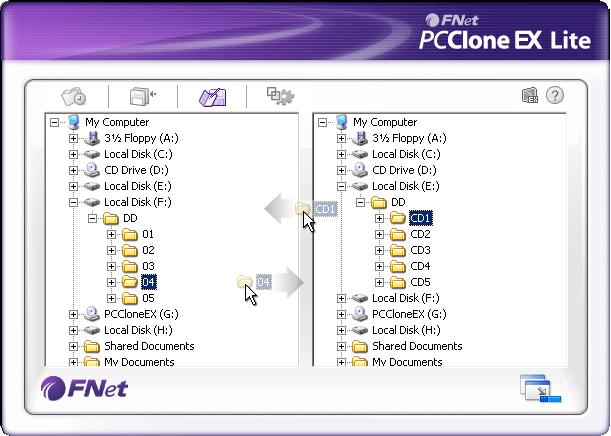 Οι λειτουργίες διαχείρισης αρχείων του PCClone EX είναι παρόμοιες με αυτές του Windows Explorer [Εξερεύνηση Windows].