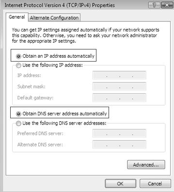 Εδώ θα πρέπει να είναι επιλεγμένα τα πεδία Obtain an IP address automatically (Αυτόματη απόδοση