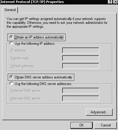 Εδώ θα πρέπει να είναι επιλεγμένα τα πεδία Obtain an IP address automatically (Αυτόματη
