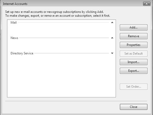 menu Tools επιλέξτε Accounts.