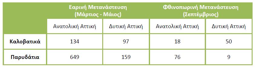 Από τα στοιχεία που έχουν συλλεχθεί φαίνεται ότι οι υγρότοποι ανατολικής Αττικής φιλοξενούν περισσότερα