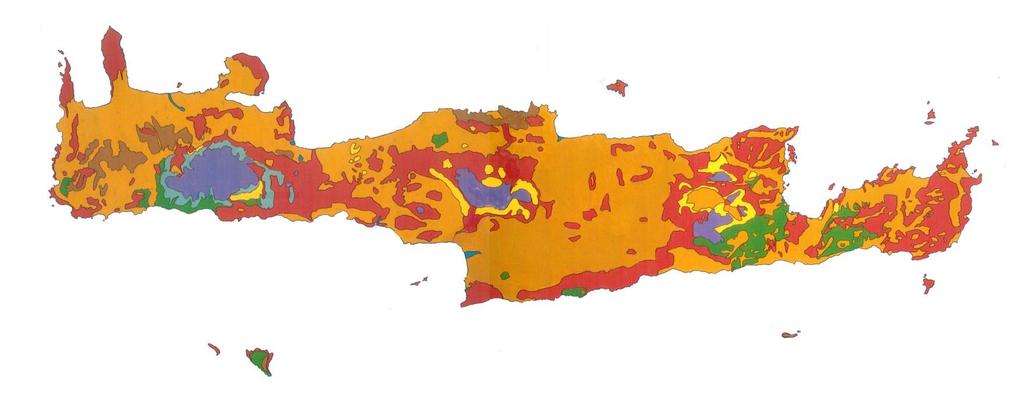 Χάρτης βλάστησης της Κρήτης Φρύγανα Μακκί Δάση με πρίνους Πευκοδάση Δάση με
