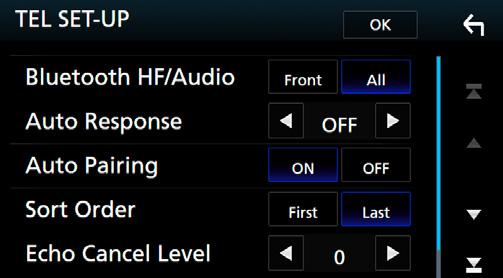 5 Ρυθμίστε τα επιμέρους στοιχεία σύμφωνα με τα παρακάτω. Bluetooth HF/Audio Επιλέγει τα ηχεία για έξοδο του ήχου από το κινητό τηλέφωνο (π.χ. φωνή κλήσης και ήχος κουδουνίσματος) και το Bluetooth audio player.