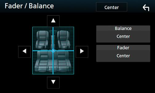 Χρήστη Η σύνδεση ηχείων 3 δρόμων με επιλεγμένη τη λειτουργία 2 δρόμων μπορεί να χαλάσει τα ηχεία. Fader / Balance Ρυθμίστε την ισορροπία έντασης στην περιοχή, που αγγίξατε.