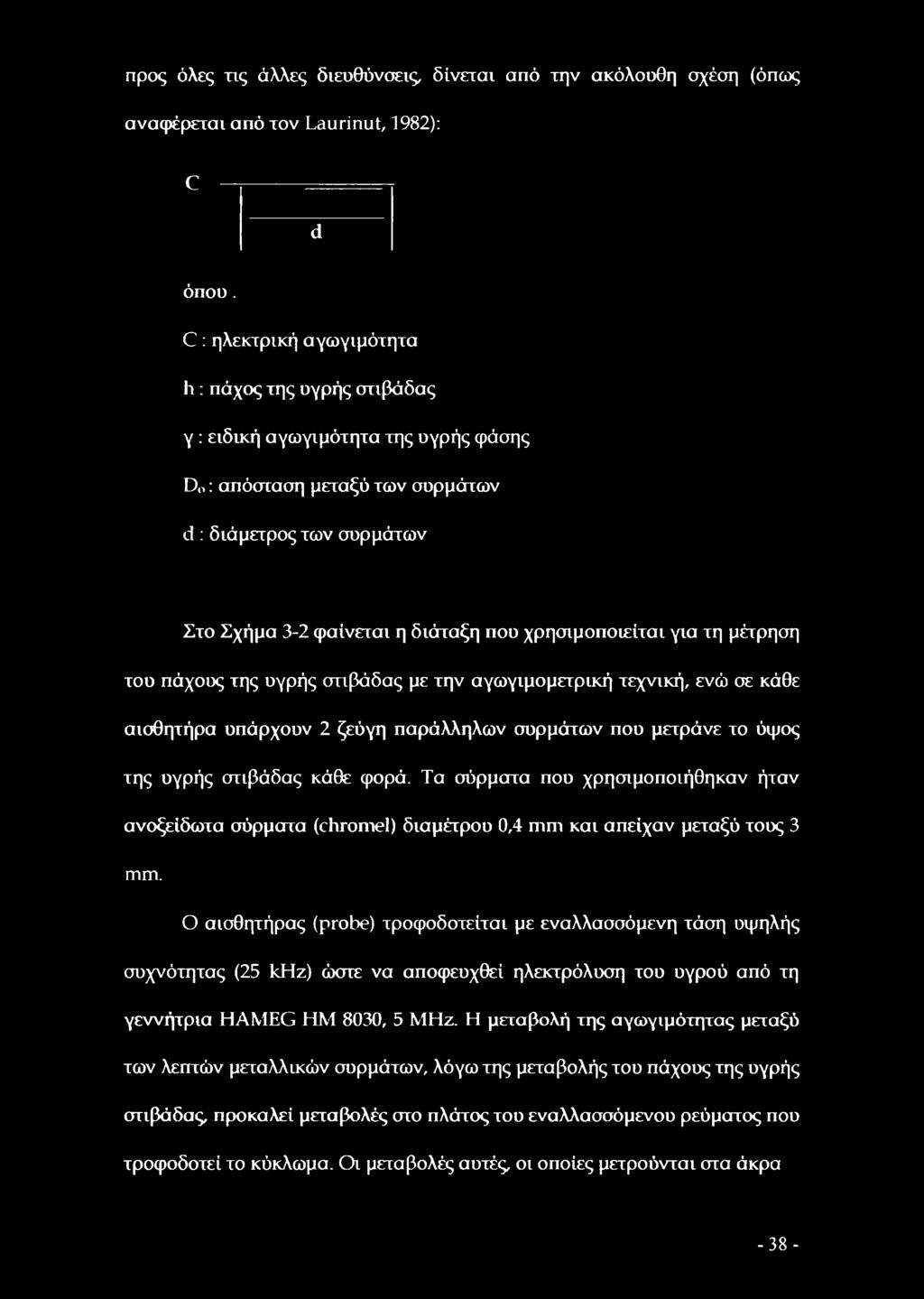 χρησιμοποιείται για τη μέτρηση του πάχους της υγρής στιβάδας με την αγωγιμομετρική τεχνική, ενώ σε κάθε αισθητήρα υπάρχουν 2 ζεύγη παράλληλων συρμάτων που μετράνε το ύψος της υγρής στιβάδας κάθε φορά.