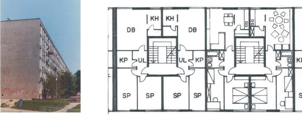 Kao primjer projektantske sanacije toplinske zaštite odabrana je višestambena zgrada u Vukaovarskoj ulici br. 62-86 u Osijeku. To je peterokatnica sa 155 jednakih 2,5 sobnih stanova izgrađena 1964.