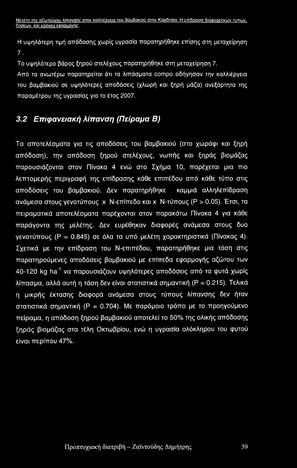 Μελέτη me αδωτούνου λίπανσγκ στην καλλιέργεια του βαυβακιού στην Καρδίτσα. Η επίδραση διαφορετικών τύπων, δόσεων, και γοόνου ειραουονικ.