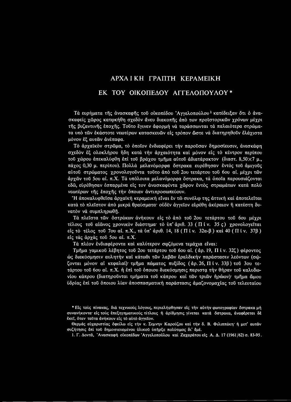 μέχρι τών άρχών τοϋ 5ου αί. π.χ. Τά υπόλοιπα μελανόμορφα όστρακα, τά όποια παρουσιάζονται εδώ, εύρέθησαν έσπαρμένα είς τον άνασκαφέντα χώρον έντός στρωμάτων κατά πολύ νεωτέρων τής έποχής τήν όποιαν άντιπροσωπεύουν.