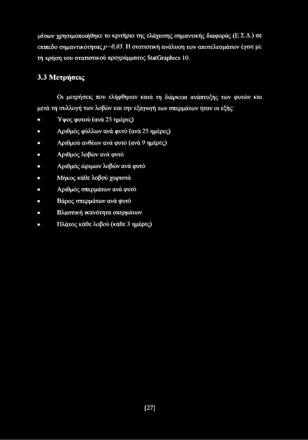 μέσων χρησιμοποιήθηκε το κριτήριο της ελάχιστης σημαντικής διαφοράς (Ε.Σ.Δ.) σε επίπεδο ση μαντικότητας ρ=0,05.