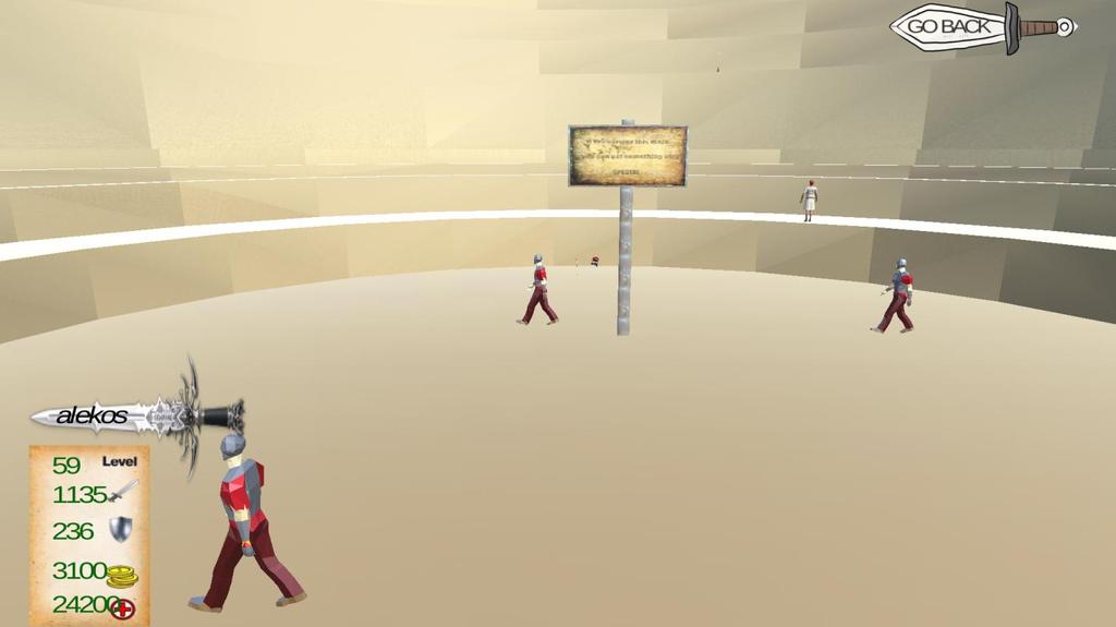 Στην σκηνή αυτή, ο χρήστης βρίσκεται μέσα στο κολοσσαίο το οποίο το βλέπει σε augmented reality. Υπάρχει το κουμπί πάνω δεξιά για να πάει τον χρήστη στην προηγούμενη σκηνή.