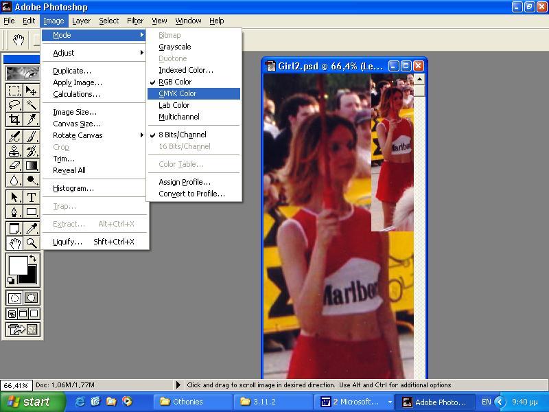 Αν από τo μενού "Image" του Photoshop επιλέξετε "Mode", θα δείτε ποιο χρωματικό μοντέλο χρησιμοποιείται στην εικόνα σας, το οποίο, αν θέλετε, μπορείτε να αντικαταστήσετε με κάποιο άλλο. 2.
