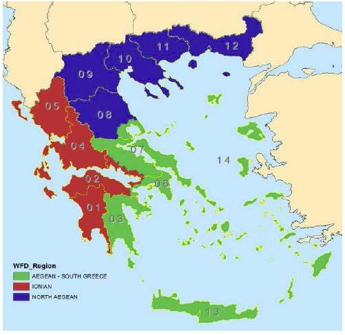Εικόνα 3-1: Βιογεωγραφικές Περιοχές και Υδατικά Διαμερίσματα (ΠΛΑΠ) της Ελλάδας Εικόνα