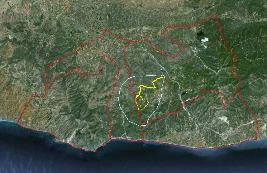 T.K. Κρωβύλης T.K. Συκορράχης T.K. Μαρώνειας Χώρος Μεταλλείου Χώρος Εργοστασίου Επεξεργασίας Οδός προσπέλασης Χώρος διάθεσης Αφυγραμένων Τελμάτων T.K. Μάκρης Σχήμα 2.1-1.