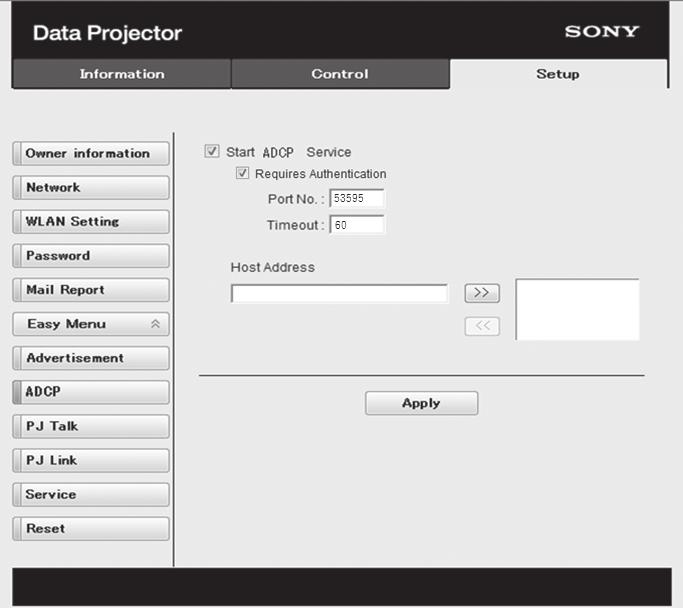 Από το εργοστάσιο έχει επιλεγεί το SONY. Συνιστούμε να αλλάξετε το όνομα της κοινότητας που επιλέχθηκε από το εργοστάσιο για να αποτραπεί η ανώφελη πρόσβαση στον βιντεοπροβολέα από άλλους υπολογιστές.