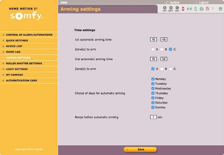 Εγκατάσταση Ρύθμιση παραμέτρων συστήματος συναγερμού μέσω υπολογιστή Ρυθμίσεις ενεργοποίησης συναγερμού (Arming settings) Για τον προγραμματισμό μίας ή δύο αυτόματων