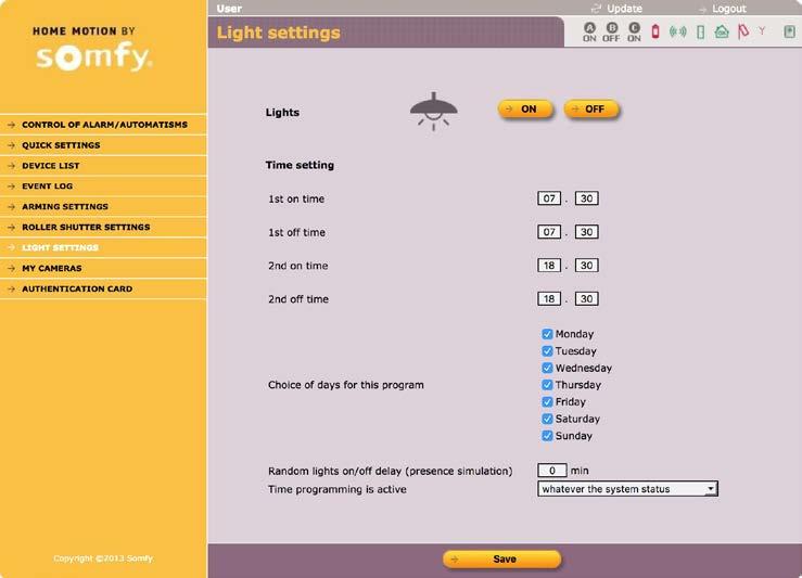 Ρύθμιση παραμέτρων συστήματος συναγερμού μέσω υπολογιστή Εγκατάσταση Ρυθμίσεις των φώτων (Light settings) Για εκτέλεση προσομοίωσης