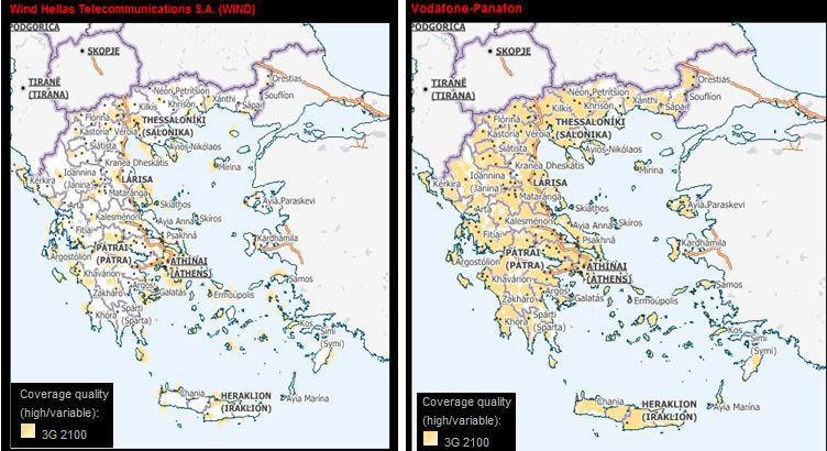 Εικόνα 10. Κάλυψη δικτύου της Vodafone και Wind στην Ελλάδα 3.