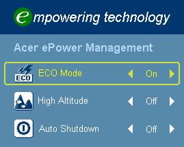 Το Acer etimer Management προσφέρει μια λειτουργία υπενθύμισης για έλεγχου του χρόνου της παρουσίασης. Παρακαλούμε ανατρέξτε στην ενότητα "Μενού Προβολής στην Οθόνη" για περισσότερες λεπτομέρειες.