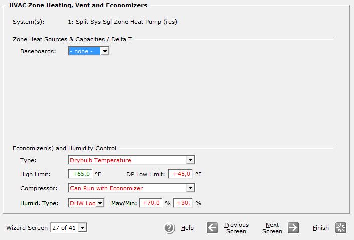 Βήμα 5 ο : HVAC Zone Heating, Vent and Economizers Ζώνη Θέρμανσης, Εξαερισμού και Εξοικονόμηση Zone Heat Sources & Capacities / Delta T : Στο πεδίο baseboards επιλέγεται το «none».