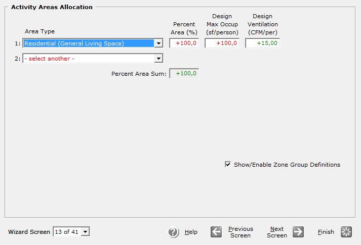 Βήμα 10 ο : Activity Areas Allocation Χρήσεις Επιμέρους Χώρων Στο βήμα αυτό καθορίζονται κάποια δεδομένα σχεδιασμού σχετικά με το εσωτερικό του κτιρίου.