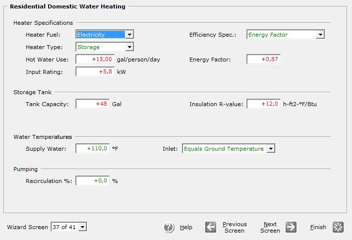 Βήμα 17 ο : Residential Domestic Water Heating - Ζεστό Νερό Χρήσης Το βήμα αυτό ασχολείται με το ζεστό νερό χρήσης.