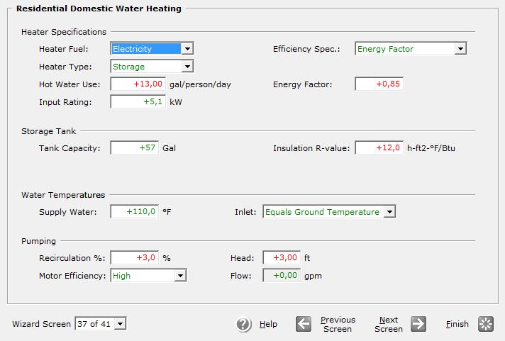 Βήμα 13 ο : Residential Domestic Water Heating Ζεστό Νερό Χρήσης Heater Specifications : Στο πεδίο Heater Fuel ορίζεται το καύσιμο για τη θέρμανση του νερού επιλέγοντας «Electricity».