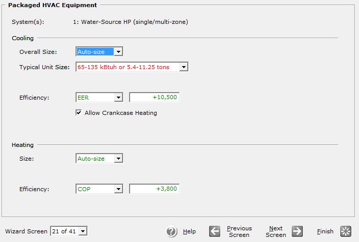 Βήμα 3 ο : Packaged HVAC Equipment Ιδιότητες Του Εξοπλισμού Θέρμανσης Και Ψύξης Coοling : Στο πεδίο Overall size αφήνεται το προεπιλεγμένο Auto-size.