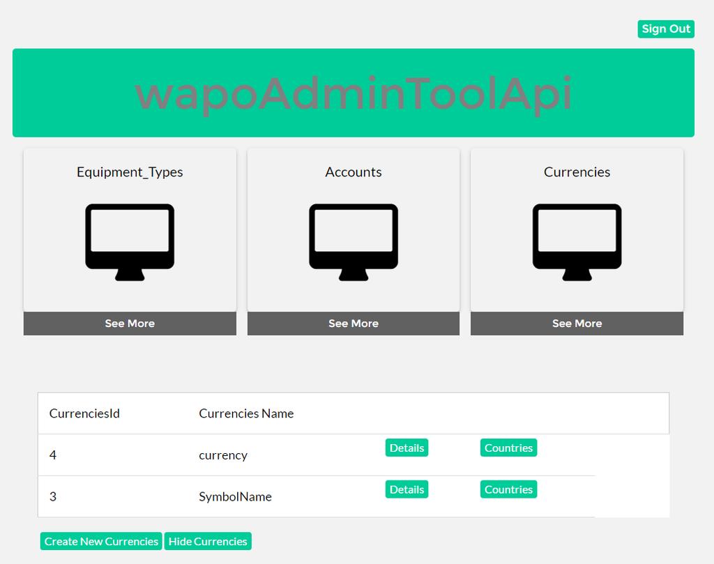 Ανάκτηση λίστας Currencies Αίτημα GET /wapoadmintoolapi/api/currencies HTTP/1.