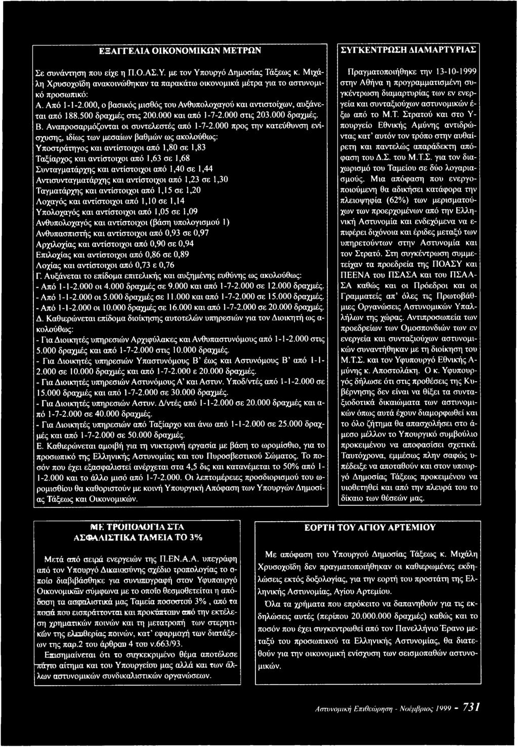 000 προς την κατεύθυνση ενί- πουργείο Εθνικής Αμύνης αντιδρώσχυσης, ιδίως των μεσαίων βαθμών ως ακολούθως: ντας κατ αυτόν τον τρόπο στην αυθαί- Υποστράτηγος και αντίστοιχοι από 1,80 σε 1,83 ρετη και