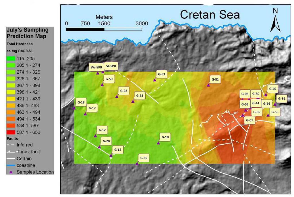 Πίνακας 4.5: Πίνακας στατιστικών στοιχείων για τη σκληρότητα για τις δειγµατοληψίες Ιουνίου, Ιουλίου και Οκτωβρίου (24 σηµεία δειγµατοληψίας).
