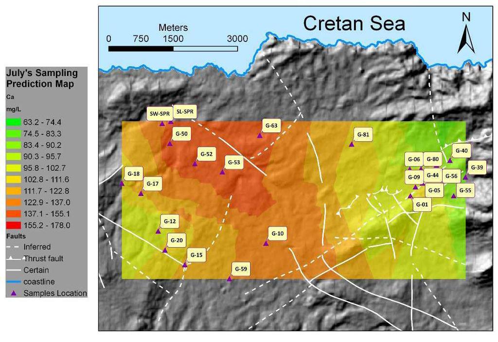 Εικόνα 4.16: χάρτης χωρικής κατανοµής του ασβεστίου για τη δειγµατοληψία του Ιουλίου.
