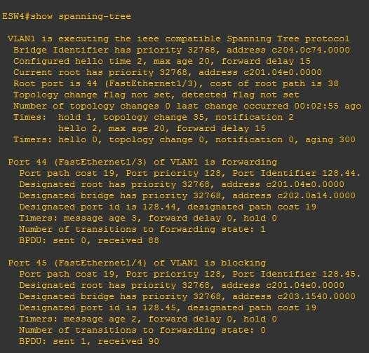 Εικόνα 4.5.5: Πληροφορίες διεπαφών του ESW4. Στην εικόνα 4.5.2 παίρνουµε ως αποτέλεσµα τις εξής πληροφορίες για το switch ESW1.