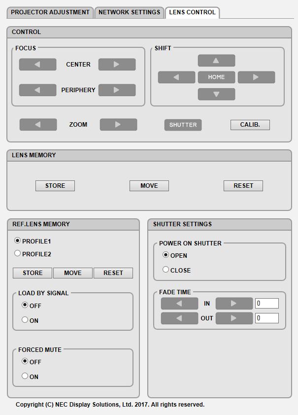 3. Πρακτικές Λειτουργίες LENS CONTROL CONTROL FOCUS CENTER Ευθυγραμμίστε την εστίαση γύρω από τον οπτικό άξονα. PERIPHERY Ευθυγραμμίστε την εστίαση για την περιμετρική περιοχή της οθόνης.