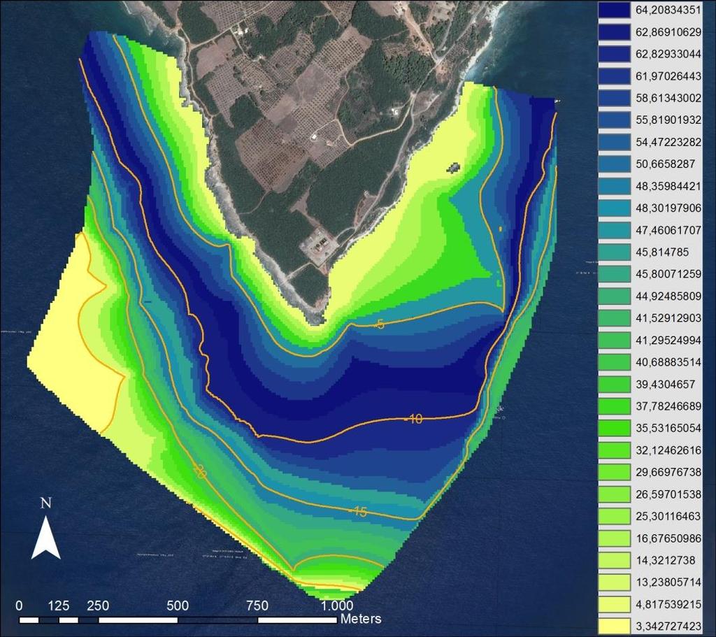 Σχήμα 3.4.2-19: Ψηφιδωτό μέσης % κάλυψης Ποσειδωνίας ανά ζώνη βάθους.