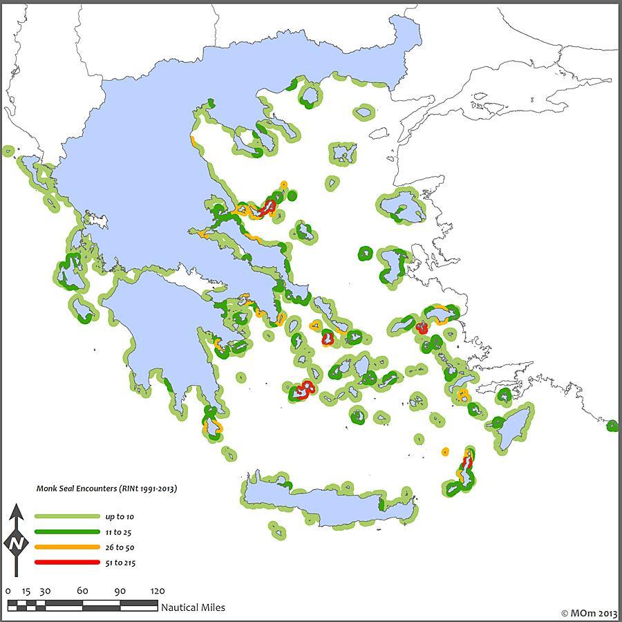 των ζώων αυτών στο θαλάσσιο περιβάλλον παραμένουν περιορισμένες, από την αξιολόγηση των μέχρι σήμερα διαθέσιμων επιστημονικών δεδομένων θεωρούμε ότι το είδος γενικότερα ζει κυρίως μέσα στα όρια της
