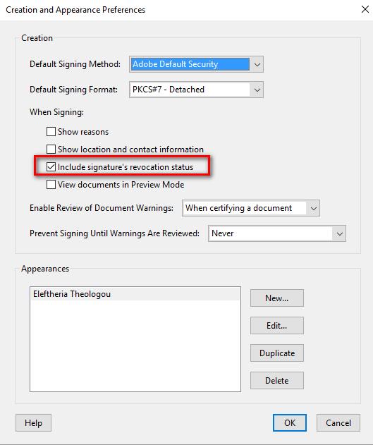 Include signature s revocation status Εικόνα 2 4. Ψηφιακή Υπογραφή με την χρήσης Adobe Acrobat Reader 4.