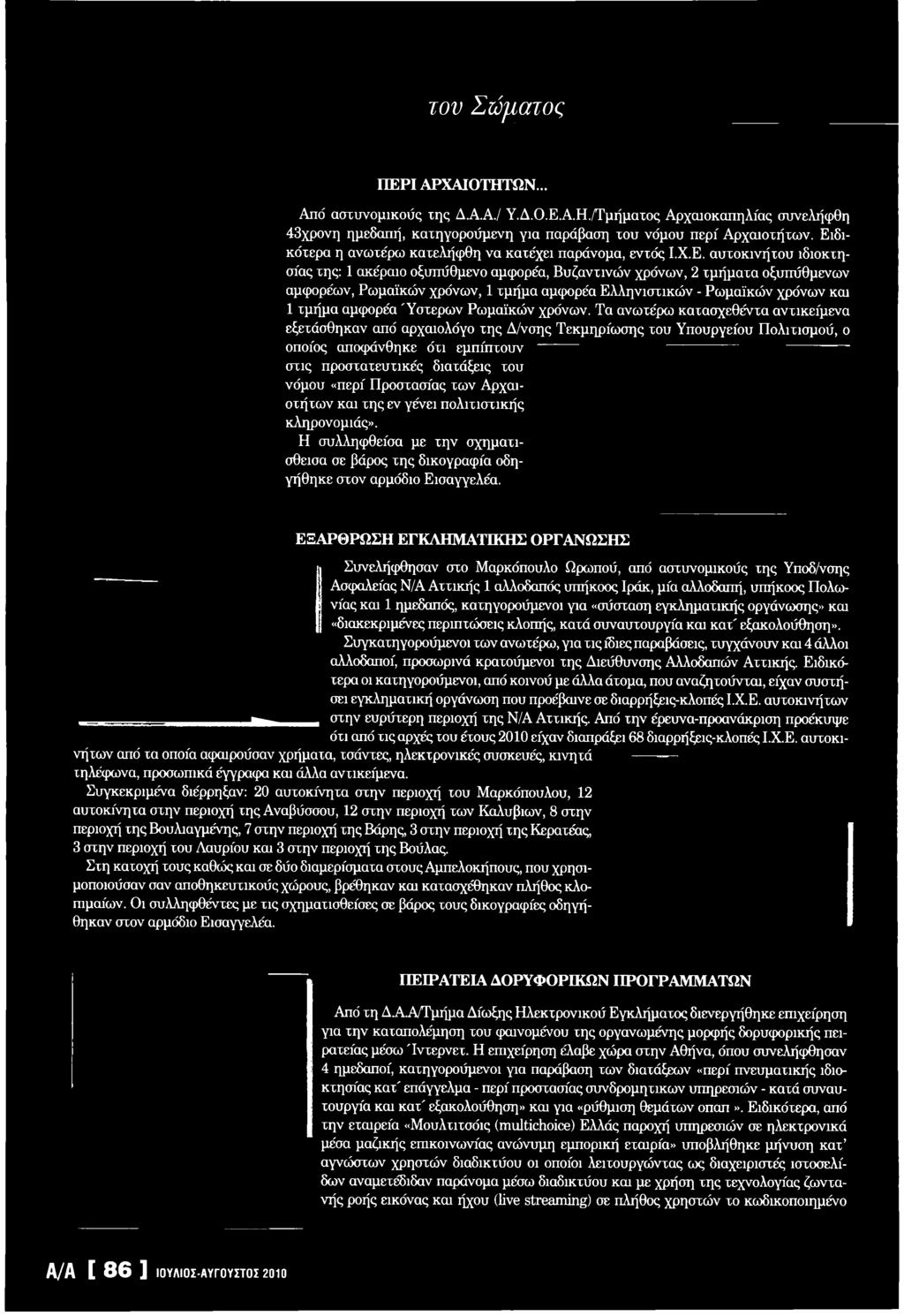 «περί Π ροστασίας τω ν Α ρχαιο τή τω ν και τη ς εν γένει πολιτισ τικής κληρονομιάς». Η συλληφθείσα με τη ν σχηματισθεισα σε βάρος τη ς δικογραφία οδηγή θη κ ε στον αρμόδιο Εισαγγελέα.