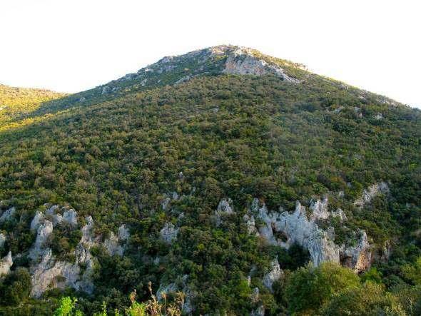 Εικόνα 2.41. Νηριτικοί, παχυστρωματώδεις έως άστρωτοι ασβεστόλιθοι της ενότητας Τρίπολης έντονα καρστικοποιημένοι, νοτιοδυτικά του οικισμού Μερκούρι (δεξιά).