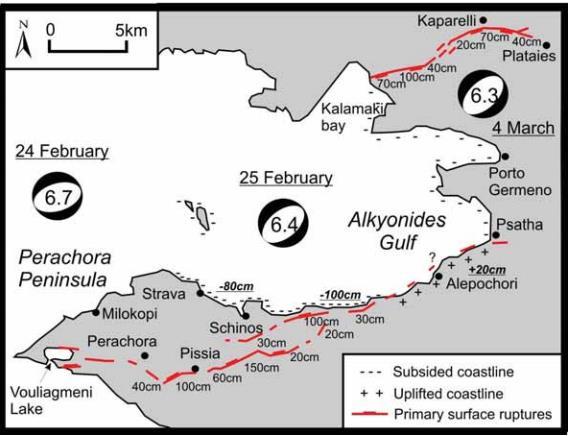 ΣΥΣΧΕΤΙΣΗ ΡΗΓΜΑΤΩΝ ΜΕ ΤΑ ΣΕΙΣΜΙΚΑ ΓΕΓΟΝΟΤΑ ΤΟΥ 1981 Κατά τη διάρκεια της σεισμικής ακολουθίας των Αλκυονίδων κατέστη φανερό ότι η σεισμική ενέργεια μεταδόθηκε σε διεύθυνση Α µε τις υψηλότερες