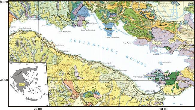 & Comninakis 1971, McKenzie 1972, 1978, Doutsos et al. 1988, Jackson & McKenzie 1988). Εικ. 1.1 Γεωλογικός χάρτης του Κορινθιακού κόλπου (απόσπασμα από το γεωλογικό χάρτη της Ελλάδος 1:500.