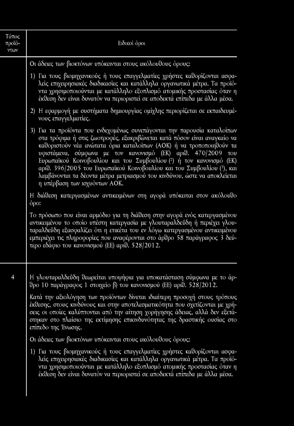 Τύπος 1) Για τους βιομηχανικούς ή τους επαγγελματίες χρήστες καθορίζονται ασφαλείς 2) Η εφαρμογή με συστήματα δημιουργίας ομίχλης περιορίζεται σε εκπαιδευμένους επαγγελματίες.