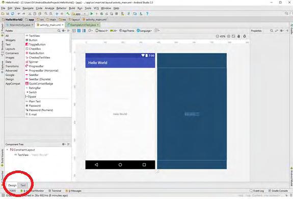 H Β α σ ι κ ή Ε φ α ρ μ ο γ ή - H e l l o W o r l d 31 1. <?xml version="1.0" encoding="utf-8"?> 2. <android.support.constraint.constraintlayout 3. mlns:android=http://schemas.android.com/apk/res/android 4.