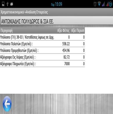 Από την λειτουργία Ανάλυση Εταιρίας, έχουμε την δυνατότητα να προβάλουμε