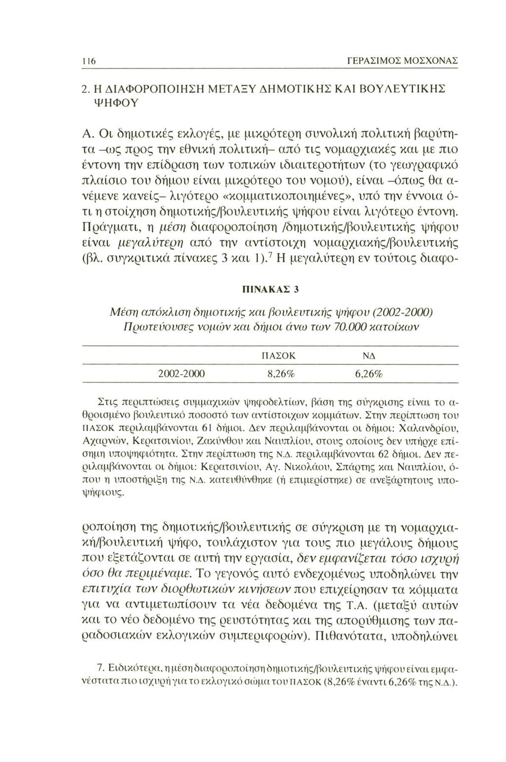 116 ΓΕΡΑΣΙΜΟΣ ΜΟΣΧΟΝΑΣ 2. Η ΔΙΑΦΟΡΟΠΟΙΗΣΗ ΜΕΤΑΞΥ ΔΗΜΟΤΙΚΗΣ ΚΑΙ ΒΟΥΛΕΥΤΙΚΗΣ ΨΗΦΟΥ A.