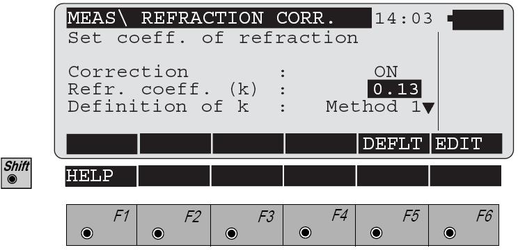 Corectia de refractie Corectia de refractie este luata in considerare in timpul calcularii diferentei de inaltime. Seteaza coeficientul de refractie la valor standard. (Metoda 1 : k = 0.